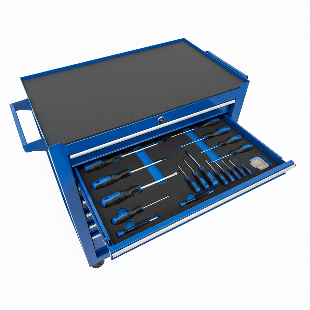201 PIECE - FULLY STOCKED - BLUE STEEL ROLLING TOOL-CABINET